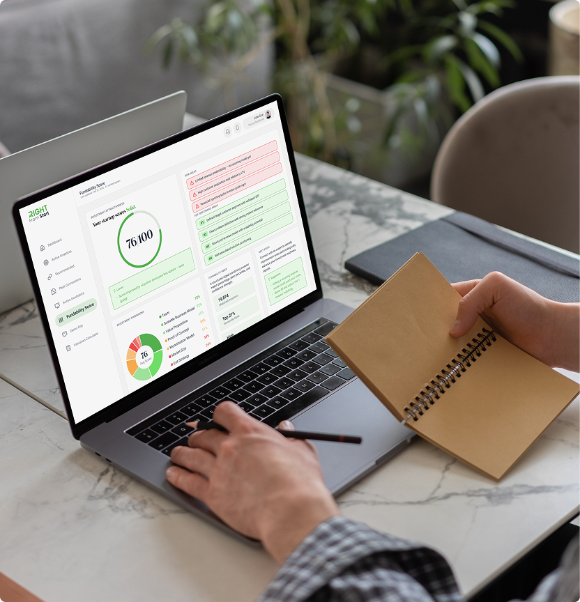 Founder reviewing Fundability Score dashboard on laptop